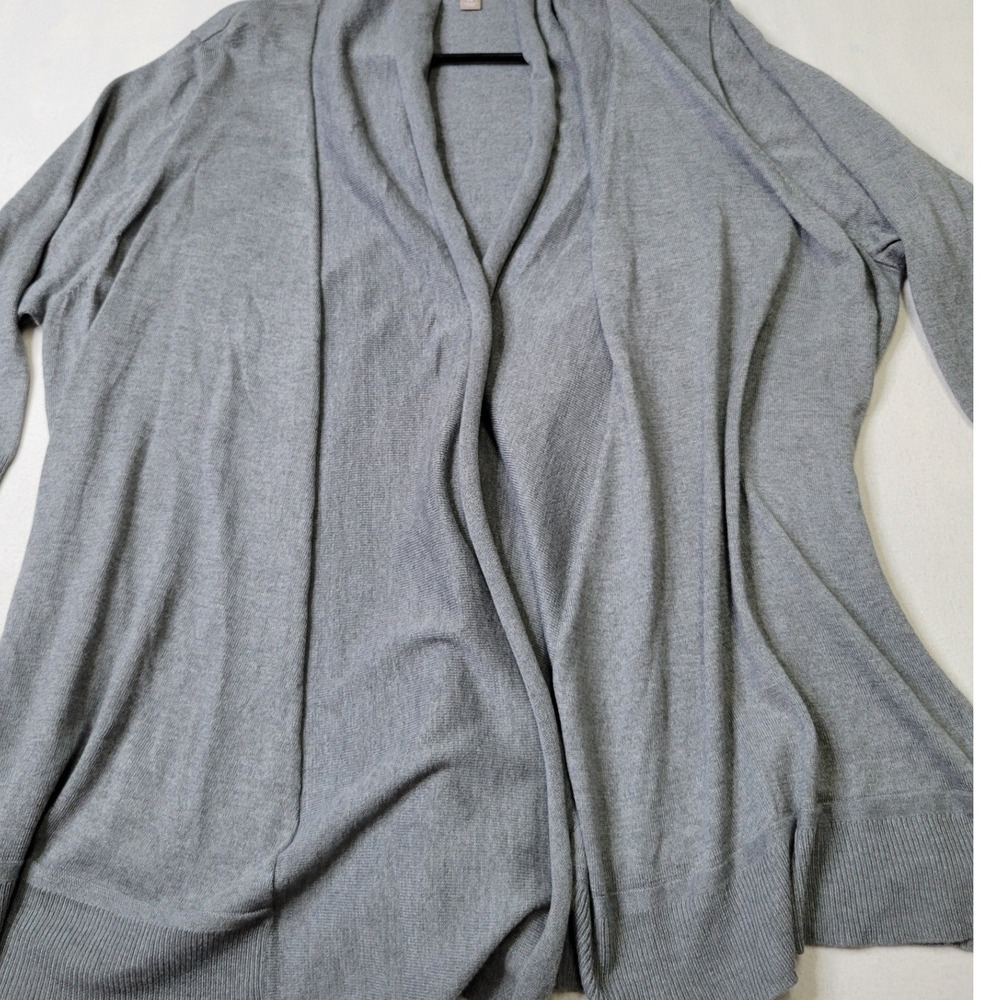 Roz & Ali Gray Open Front Draped Shawl Collar Cardigan Sweater 2X Plus Size 2918